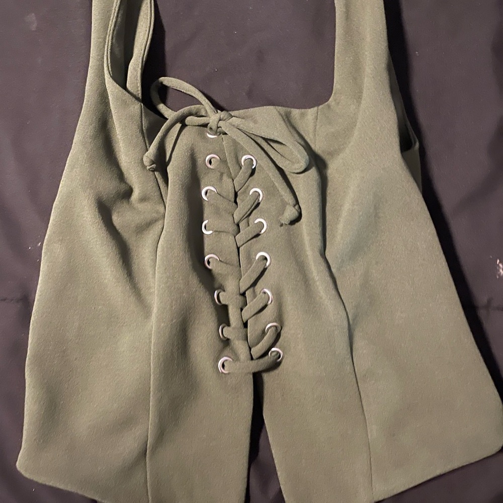 Olive Green Lace-Up Women's top